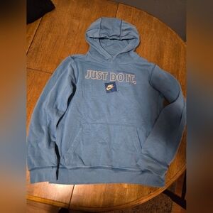 Nike Kids Girls Just Do It Embroidered Pullover Hoodie Sweatshirt Blue XL